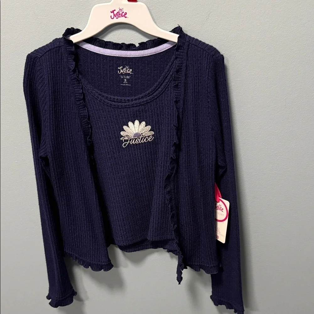 2 pc Justice Dark Blue Ruffle Cardigan set for kids